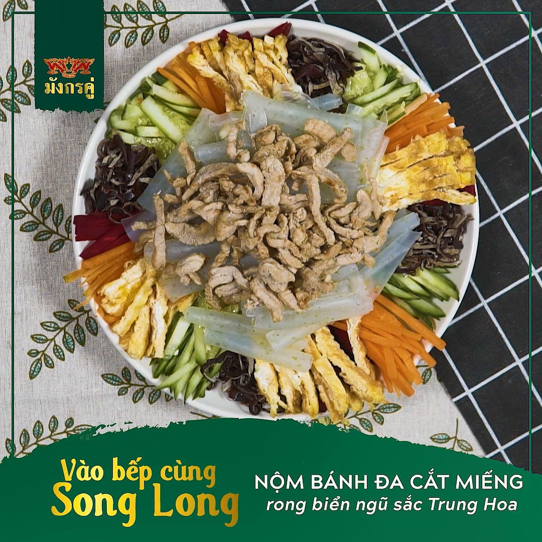 CÁCH LÀM NỘM BÁNH ĐA CẮT MIẾNG RONG BIỂN NGŨ SẮC TRUNG HOA